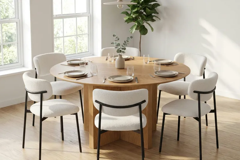 Edda spisegruppe rundt 150 cm eik med 6 Lucy spisestoler - Eik - Møbler - Bord - Spisegruppe