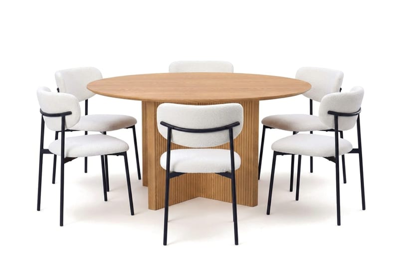 Edda spisegruppe rundt 150 cm eik med 6 Lucy spisestoler - Eik - Møbler - Bord - Spisegruppe