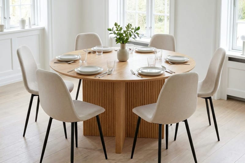 Edda spisegruppe rundt 150 cm eik med 6 Nibe spisestoler - Eik - Møbler - Bord - Spisegruppe