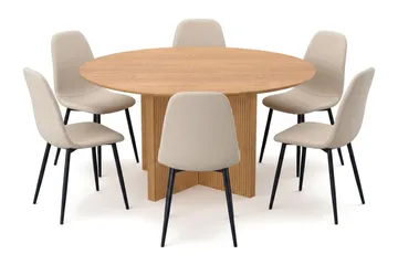 Edda spisegruppe rundt 150 cm eik med 6 Nibe spisestoler - Eik - Møbler - Bord - Spisegruppe