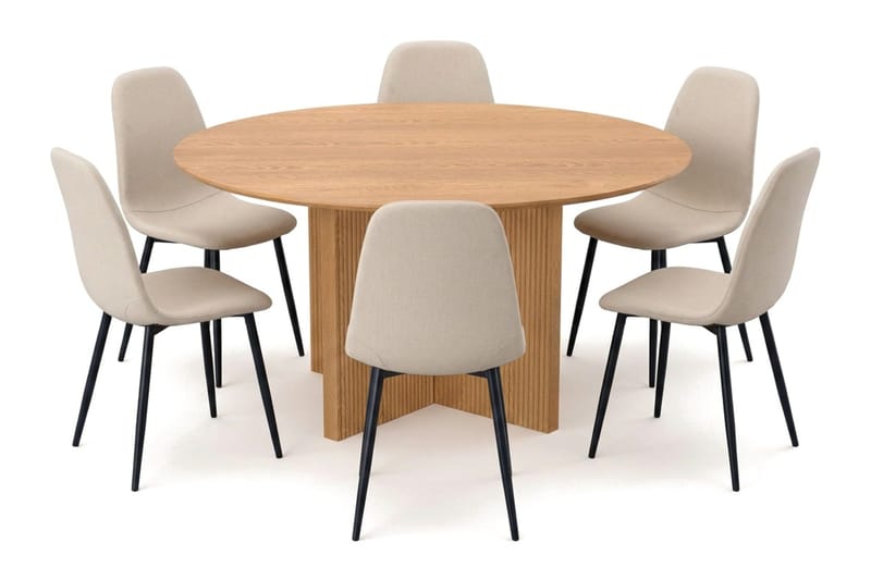 Edda spisegruppe rundt 150 cm eik med 6 Nibe spisestoler - Eik - Møbler - Bord - Spisegruppe