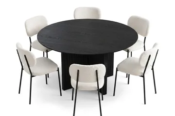 Edda spisegruppe rundt 150 cm svart med 6 Gemmiano spisestoler - Svart - Møbler - Bord - Spisegruppe