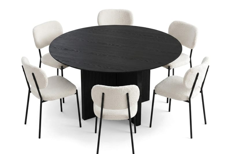 Edda spisegruppe rundt 150 cm svart med 6 Gemmiano spisestoler - Svart - Møbler - Bord - Spisegruppe