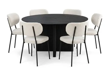 Edda spisegruppe rundt 150 cm svart med 6 Gemmiano spisestoler - Svart - Møbler - Bord - Spisegruppe