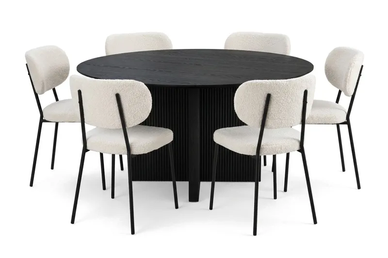 Edda spisegruppe rundt 150 cm svart med 6 Gemmiano spisestoler, Svart