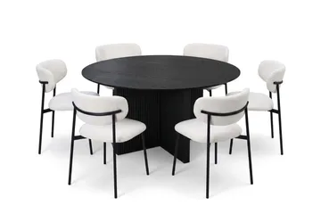 Edda spisegruppe rundt 150 cm svart med 6 Lucy spisestoler - Svart - Møbler - Bord - Spisegruppe