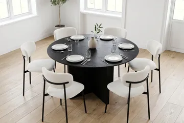 Edda spisegruppe rundt 150 cm svart med 6 Lucy spisestoler - Svart - Møbler - Bord - Spisegruppe