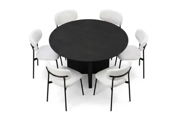 Edda spisegruppe rundt 150 cm svart med 6 Lucy spisestoler - Svart - Møbler - Bord - Spisegruppe
