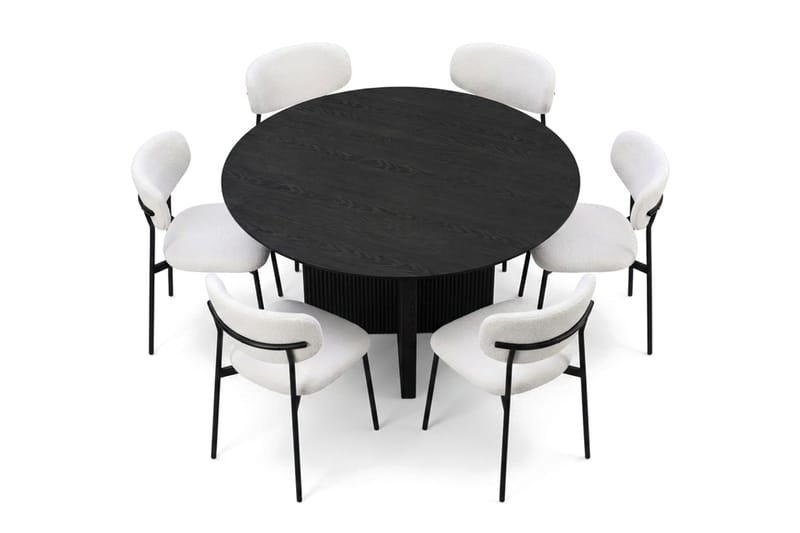 Edda spisegruppe rundt 150 cm svart med 6 Lucy spisestoler - Svart - Møbler - Bord - Spisegruppe