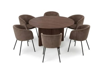 Edda spisegruppe rundt 150 cm valnøtt med 6 Berit spisestoler - Møbler - Bord - Spisegruppe