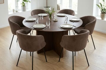 Edda spisegruppe rundt 150 cm valnøtt med 6 Berit spisestoler - Møbler - Bord - Spisegruppe