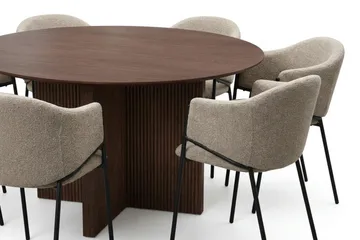 Edda spisegruppe rundt 150 cm valnøtt med 6 Filip spisestoler - Møbler - Bord - Spisegruppe
