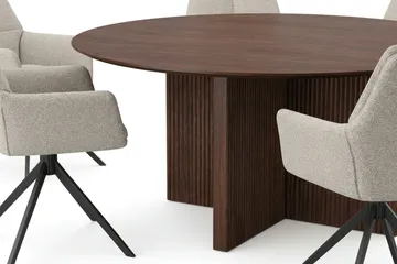 Edda spisegruppe rundt 150 cm valnøtt med 6 Torsby spisestoler - Møbler - Bord - Spisegruppe