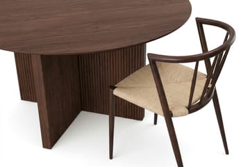 Edda spisegruppe rundt 150 cm valnøtt med 6 Winston spisestoler - Møbler - Bord - Spisegruppe