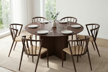 Edda spisegruppe rundt 150 cm valnøtt med 6 Winston spisestoler - Møbler - Bord - Spisegruppe