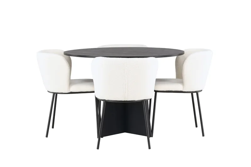 Edina Spisegruppe 110 cm Rund med 4 Edina Stoler, Svart