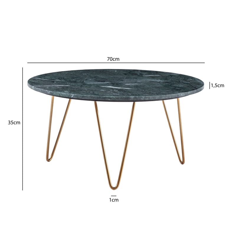 Eliano sofabord 70 cm - Grønn marmor og gull - Møbler - Bord - Marmorbord