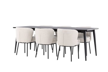 Ellis Spisegruppe 230 cm Rektangulær med 6 Agnes stoler - Sort/Hvid - Møbler - Bord - Spisegruppe