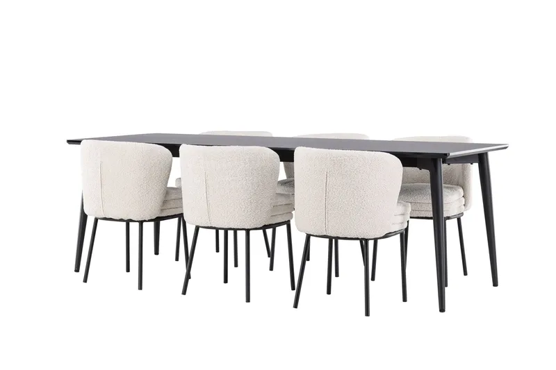 Ellis Spisegruppe 230 cm Rektangulær med 6 Agnes stoler - Sort/Hvid - Møbler - Bord - Spisegruppe