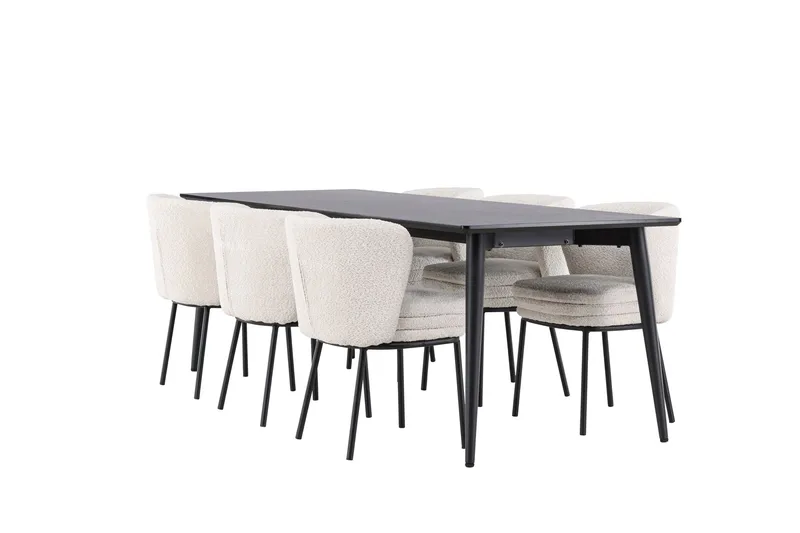 Ellis Spisegruppe 230 cm Rektangulær med 6 Agnes stoler, Sort/Hvid