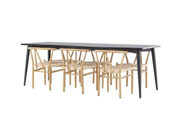 Ellis Spisegruppe 230 cm Rektangulær med 6 Alfons stoler - Sort/Beige - Møbler - Bord - Spisegruppe