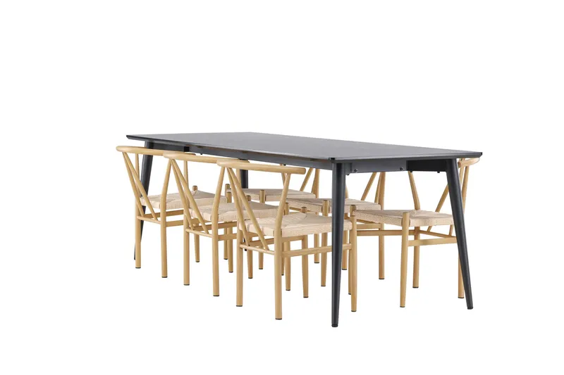 Ellis Spisegruppe 230 cm Rektangulær med 6 Alfons stoler, Sort/Beige