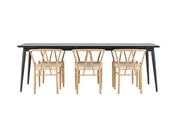 Ellis Spisegruppe 230 cm Rektangulær med 6 Alfons stoler - Sort/Beige - Møbler - Bord - Spisegruppe