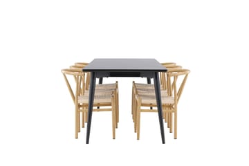 Ellis Spisegruppe 230 cm Rektangulær med 6 Alfons stoler - Sort/Beige - Møbler - Bord - Spisegruppe
