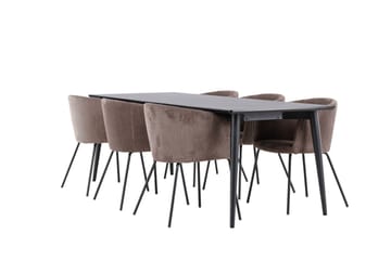 Ellis Spisegruppe 230 cm Rektangulær med 6 Berit stoler - Sort/Brun - Møbler - Bord - Spisegruppe