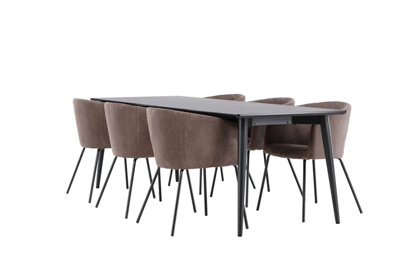 Ellis Spisegruppe 230 cm Rektangulær med 6 Berit stoler, Sort/Brun