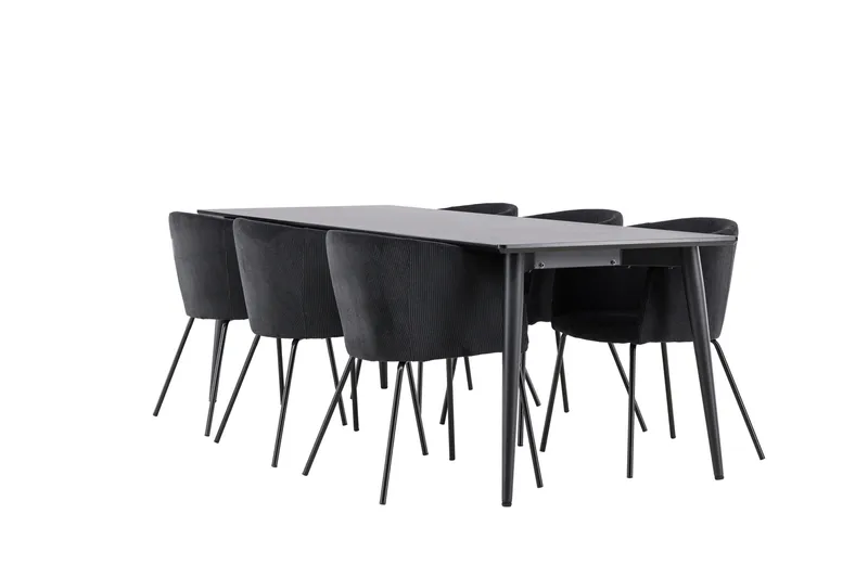 Ellis Spisegruppe 230 cm Rektangulær med 6 Berit stoler, Sort/Sort