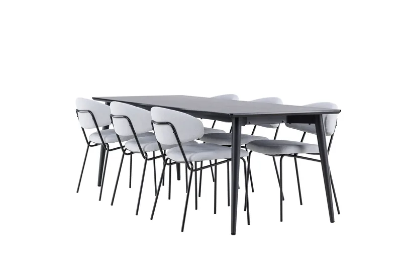 Ellis Spisegruppe 230 cm Rektangulær med 6 Chico stoler, Sort/Blå