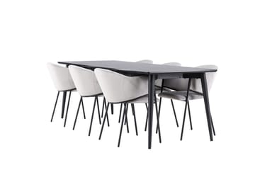 Ellis Spisegruppe 230 cm Rektangulær med 6 Evelina stoler - Sort/Grå - Møbler - Bord - Spisegruppe