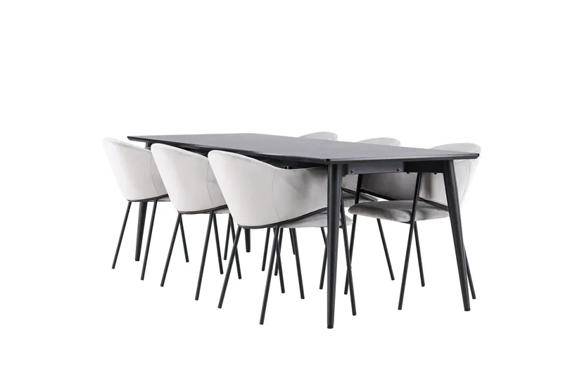 Ellis Spisegruppe 230 cm Rektangulær med 6 Evelina stoler, Sort/Grå