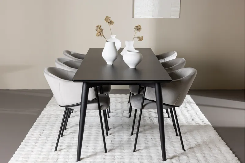 Ellis Spisegruppe 230 cm Rektangulær med 6 Evelina stoler - Sort/Grå - Møbler - Bord - Spisegruppe