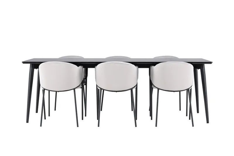 Ellis Spisegruppe 230 cm Rektangulær med 6 Evelina stoler - Sort/Grå - Møbler - Bord - Spisegruppe
