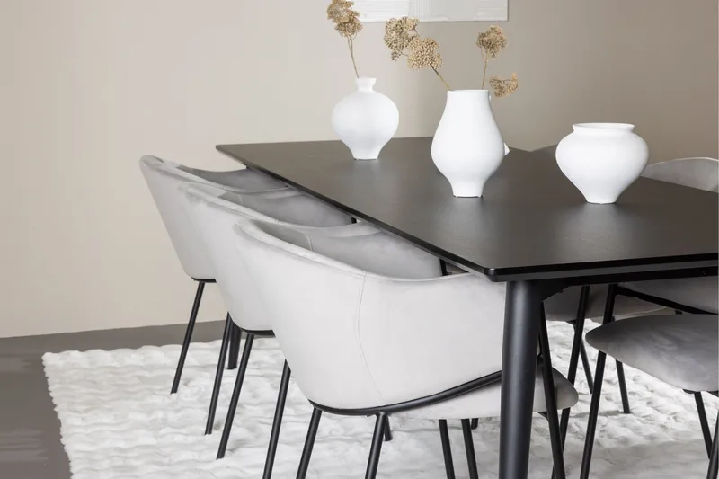 Ellis Spisegruppe 230 cm Rektangulær med 6 Evelina stoler - Sort/Grå - Møbler - Bord - Spisegruppe