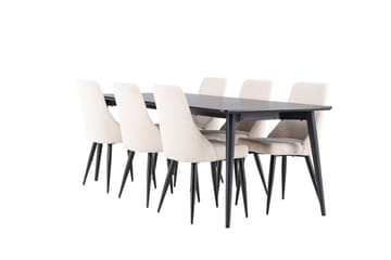 Ellis Spisegruppe 230 cm Rektangulær med 6 Leone stoler - Sort/Beige - Møbler - Bord - Spisegruppe