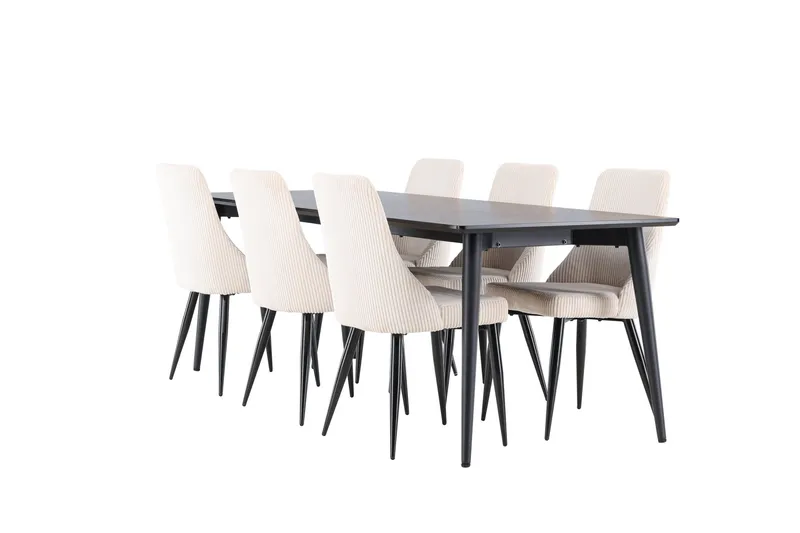 Ellis Spisegruppe 230 cm Rektangulær med 6 Leone stoler, Sort/Beige
