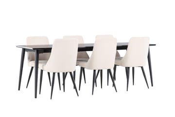 Ellis Spisegruppe 230 cm Rektangulær med 6 Leone stoler - Sort/Beige - Møbler - Bord - Spisegruppe