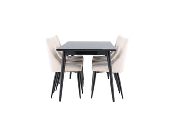 Ellis Spisegruppe 230 cm Rektangulær med 6 Leone stoler - Sort/Beige - Møbler - Bord - Spisegruppe