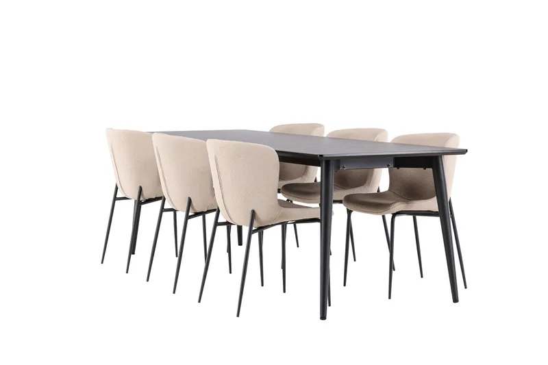 Ellis Spisegruppe 230 cm Rektangulær med 6 Modesto stoler, Sort/Beige