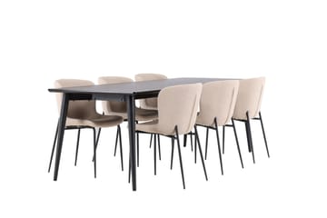 Ellis Spisegruppe 230 cm Rektangulær med 6 Modesto stoler - Sort/Beige - Møbler - Bord - Spisegruppe