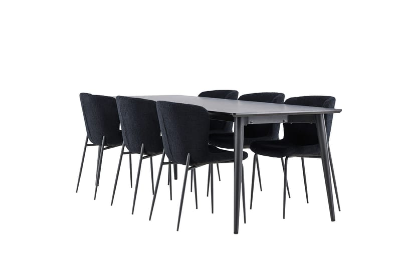 Ellis Spisegruppe 230 cm Rektangulær med 6 Modesto stoler, Sort/Sort