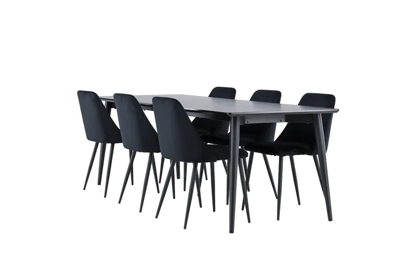 Ellis Spisegruppe 230 cm Rektangulær med 6 Night stoler, Sort/Sort