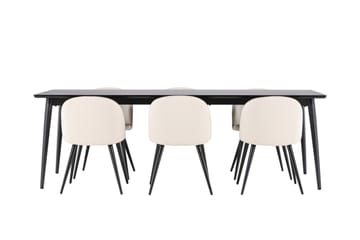 Ellis Spisegruppe 230 cm Rektangulær med 6 Velvet stoler - Sort/Beige - Møbler - Bord - Spisegruppe