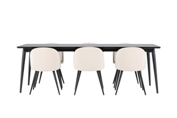 Ellis Spisegruppe 230 cm Rektangulær med 6 Velvet stoler - Sort/Beige - Møbler - Bord - Spisegruppe