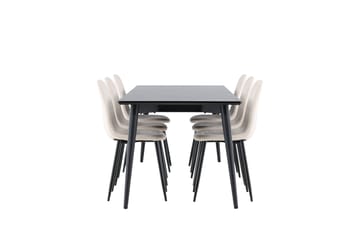 Ellis Spisegruppe 230 cm Rektangulær med 6 Polar stoler - Sort/Beige - Møbler - Bord - Spisegruppe