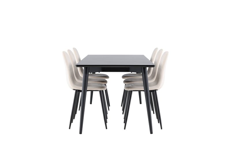 Ellis Spisegruppe 230 cm Rektangulær med 6 Polar stoler - Sort/Beige - Møbler - Bord - Spisegruppe