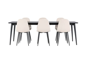 Ellis Spisegruppe 230 cm Rektangulær med 6 Polar stoler - Sort/Beige - Møbler - Bord - Spisegruppe